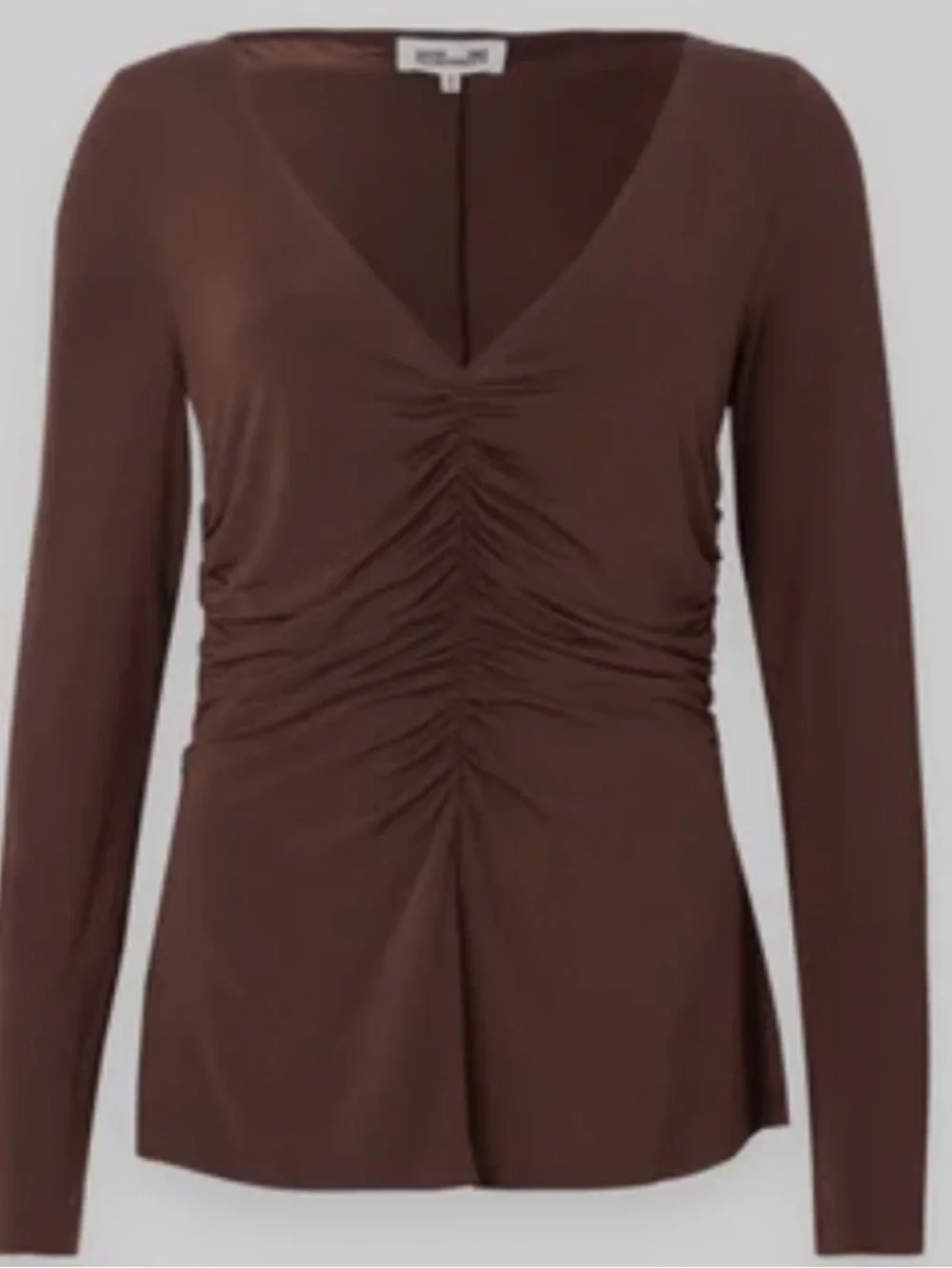 Michael Kors Brown Ruched V-Neck Long Sleeve Top 2X